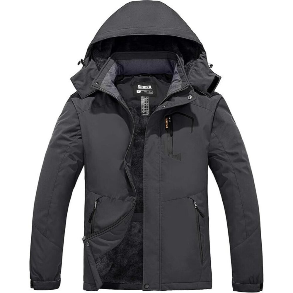 NWT Skieer Men's Wind / Waterproof Ski Jacket Snowboarding Coat Hood Dk Grey MED